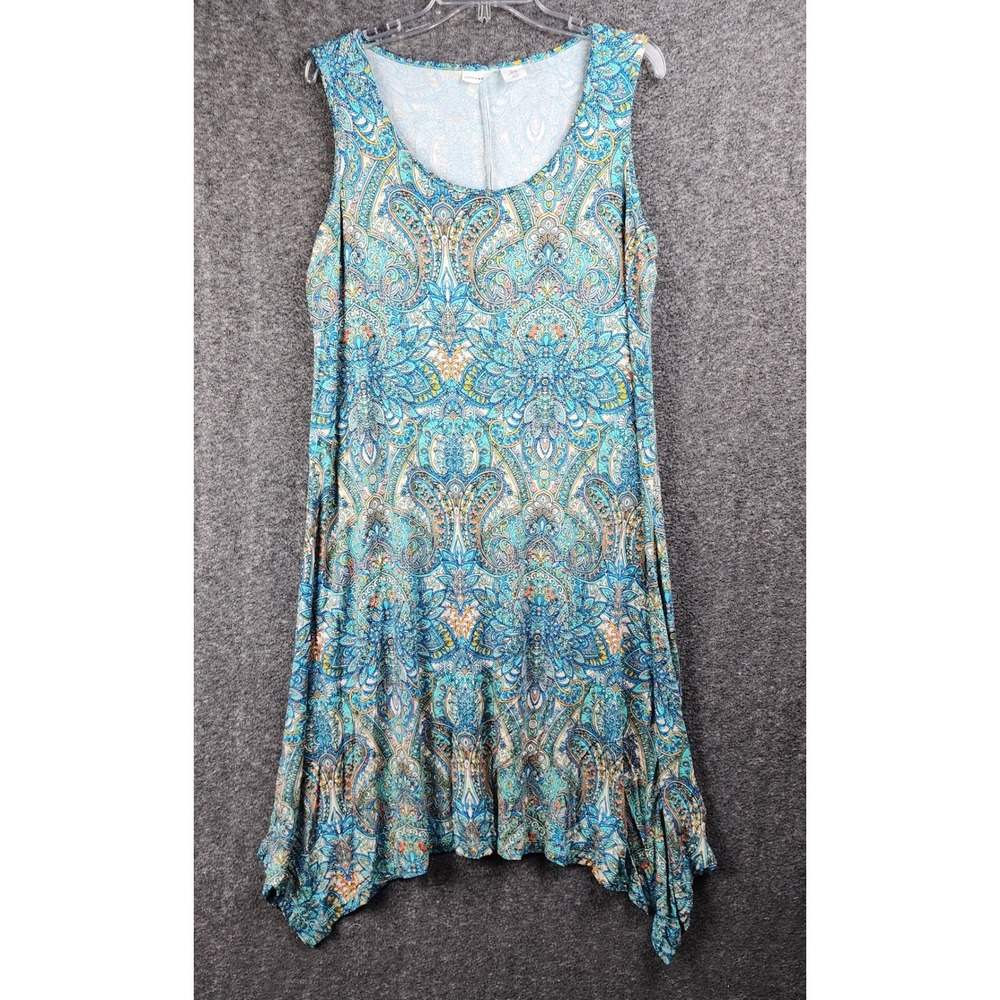 Lucky Brand Dress Womens 1X Paisley Blue Sleeveless Handkerchief Hem EUC